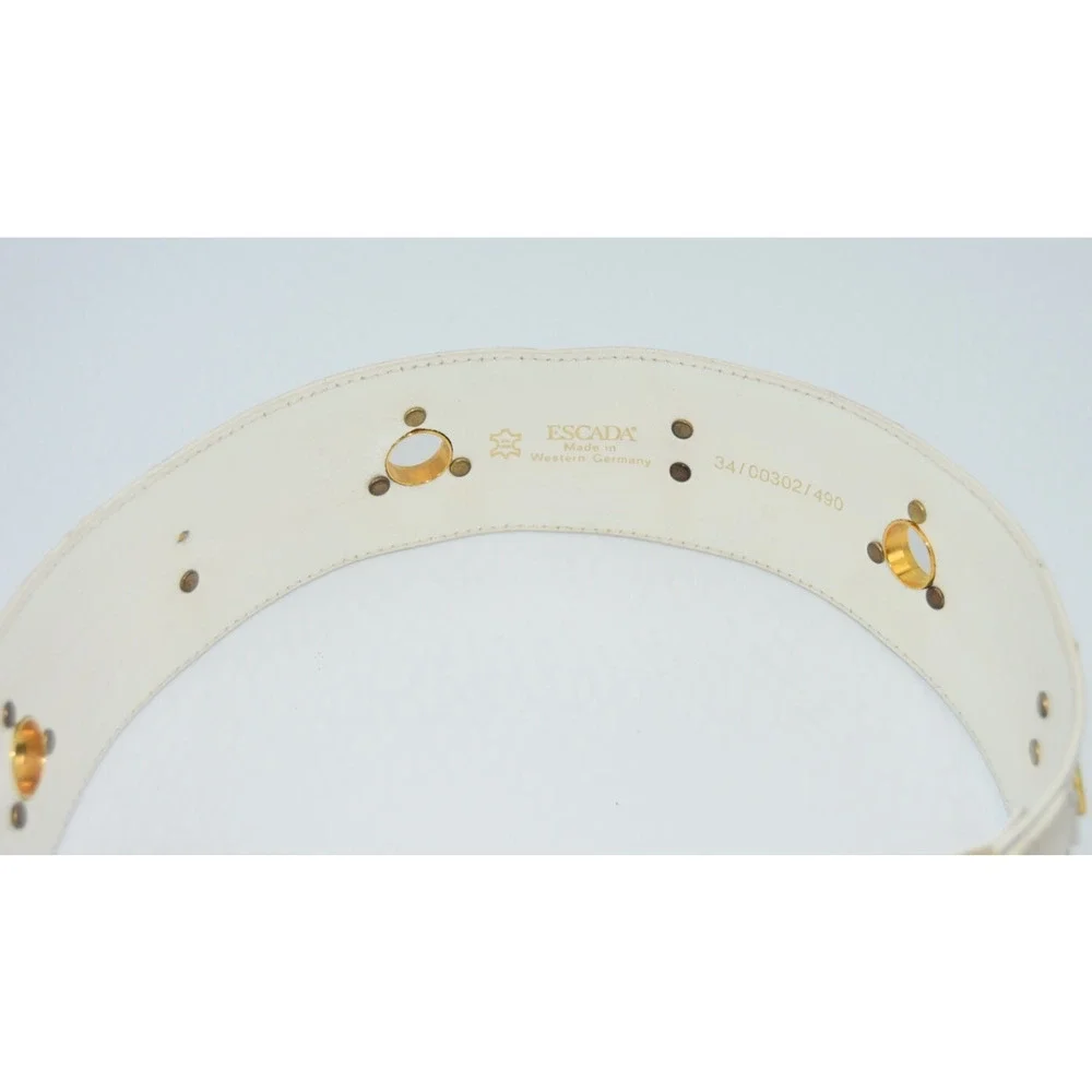 34Vintage Escada Champagne Metallic Gold Star Charm Leather Waist Belt 34